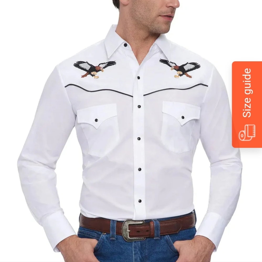 ELY Mens Embroidered Eagle Western Shirt New XL SIZE White